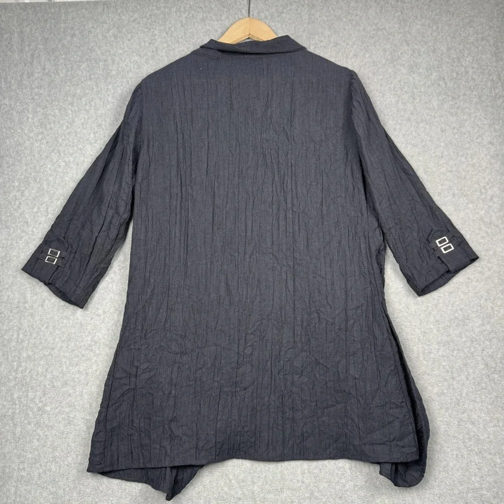 Vex Collection Cardigan Womens 42 / Large Navy‎ Crinkle Buckle 3/4 Sleeve Open